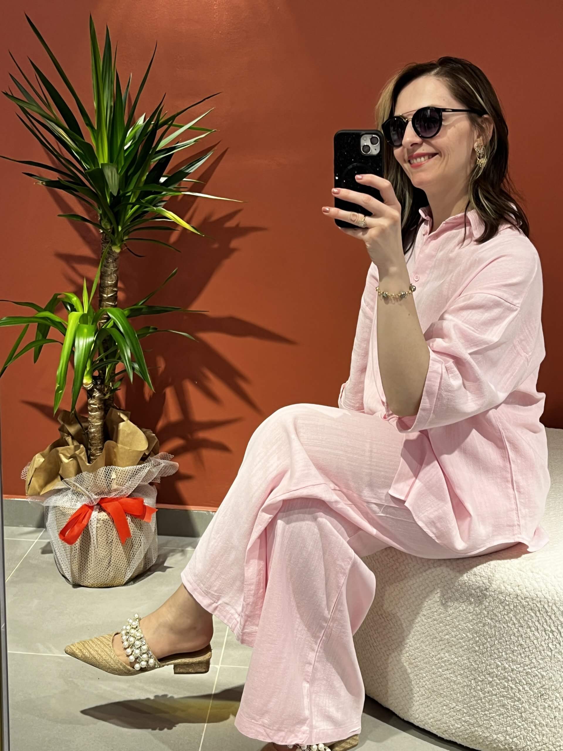 Keten Gömlek Takım - Pembe