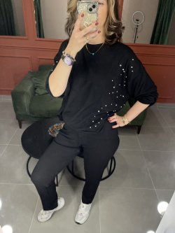 Premium taşlı eşofman takımı #siyah