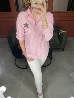 Çiçek Taşlı Gömlek #pembe