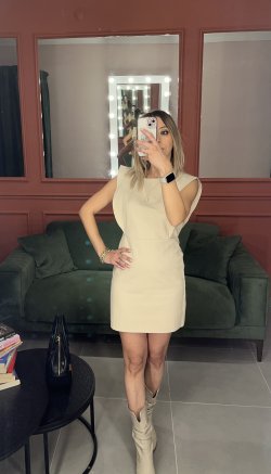 Gabardin Mini Elbise bej