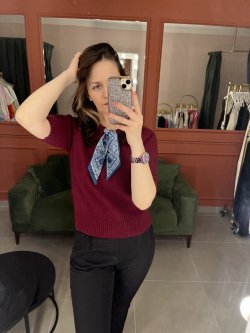 Flarlı Triko Kısa Kol (bordo)