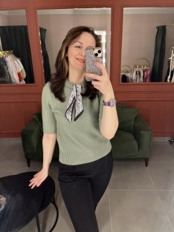 Flarlı triko kısa kol (yeşil)