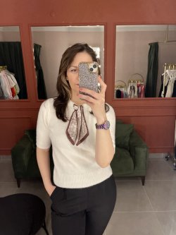 Flarlı Triko Kısa Kol (ekru)