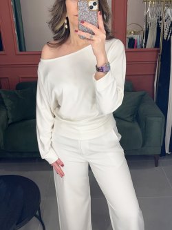 Kayık Yaka Bluz Ekru