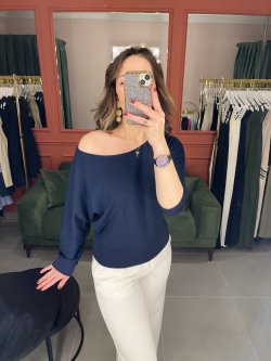 Kayık Yaka Bluz Lacivert