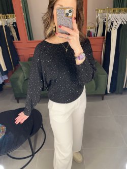 Kayık Yaka Bluz taşlı