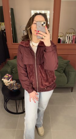 Peluş Detaylı Tasarım Mont bordo