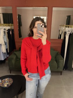 Omuz Atkılı Triko Kırmızı