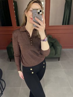 Simli Merserize Bluz kahverengi