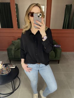 Dokulu Tensel Gömlek (siyah)