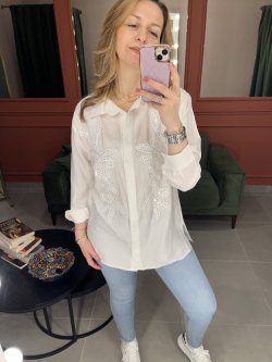 Pul İşlemeli Tunik Gömlek (beyaz)